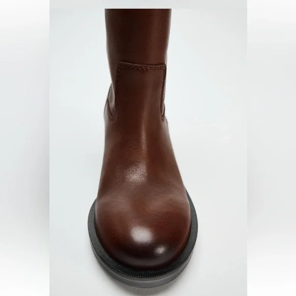 ZARA WIDE SHAFT 100% LEATHER ANKLE BOOTS - Picture 11 of 15